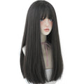 22 Inches long Hair Wig for Women Black Synthetic Hair Natural Long Straight Wig With Bangs Party Cosplay Wig for Girl (Black brown)