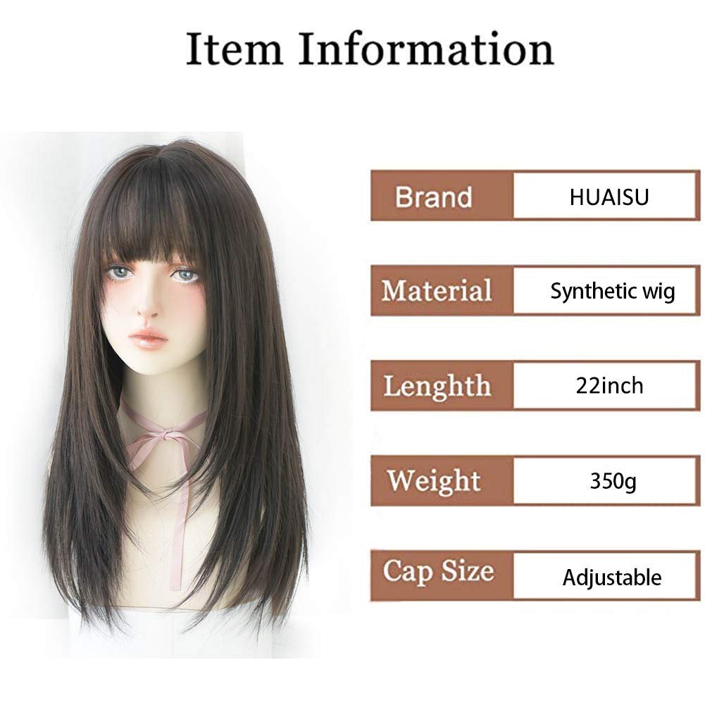 Long Black Straight Hair Wig with Bangs Synthetic High Density Long Hair Wig for Women (Black) Visit the HUAISU Store